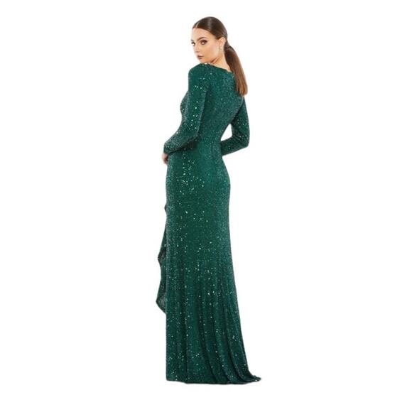 Mac Duggal Size 6 NWT Sequin Wrap Evening Gown Style 26395 Emerald Green NEW - Picture 2 of 9